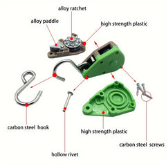 Camping Tent Canopy Rope Tightener Reflective Pulley Adjuster Hook