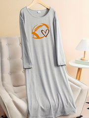 Sporty Lounge Dress Women's Plus Rugby Graphic Long Sleeve Tee