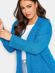 Solid Hollow Out Open Front Cardigan
