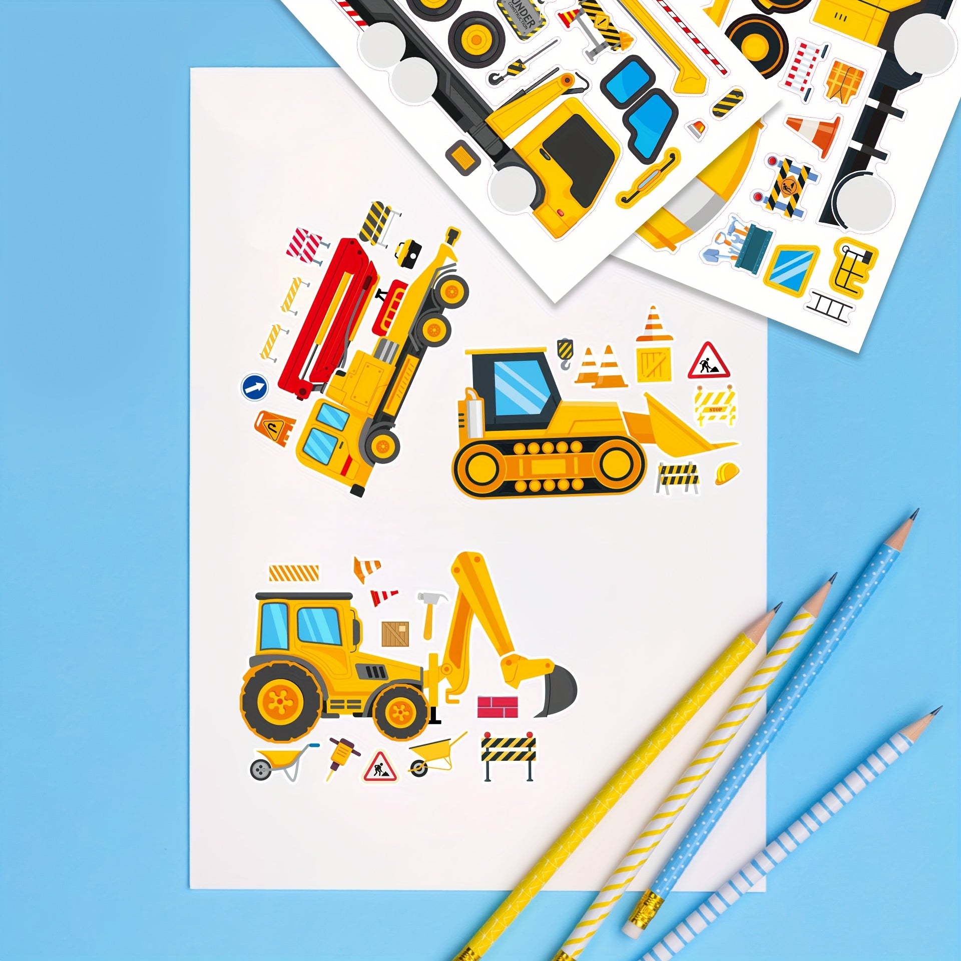 16pcs Construction Vehicle Puzzle Stickers Excavator Crane Mixer Truck Stickers