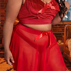 Velvet Ruffle Trim Christmas Lingerie Set