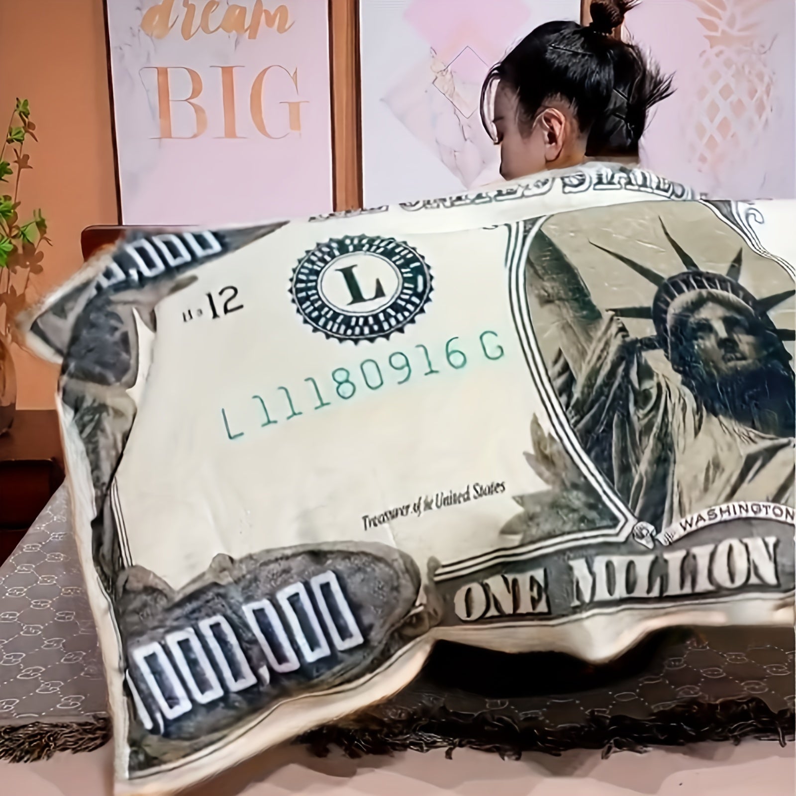 1pc One Million Of Dollars Pattern Plush Blanket