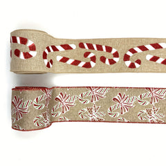 57 Meters Christmas Brown Candy Wired Edge Ribbon Red Candy Cane Fabric Craft