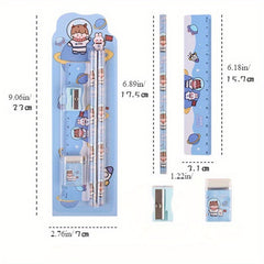 12pcs Cartoon Stationery Set for Office Use - Pencils, Eraser, Ruler, Sharpener