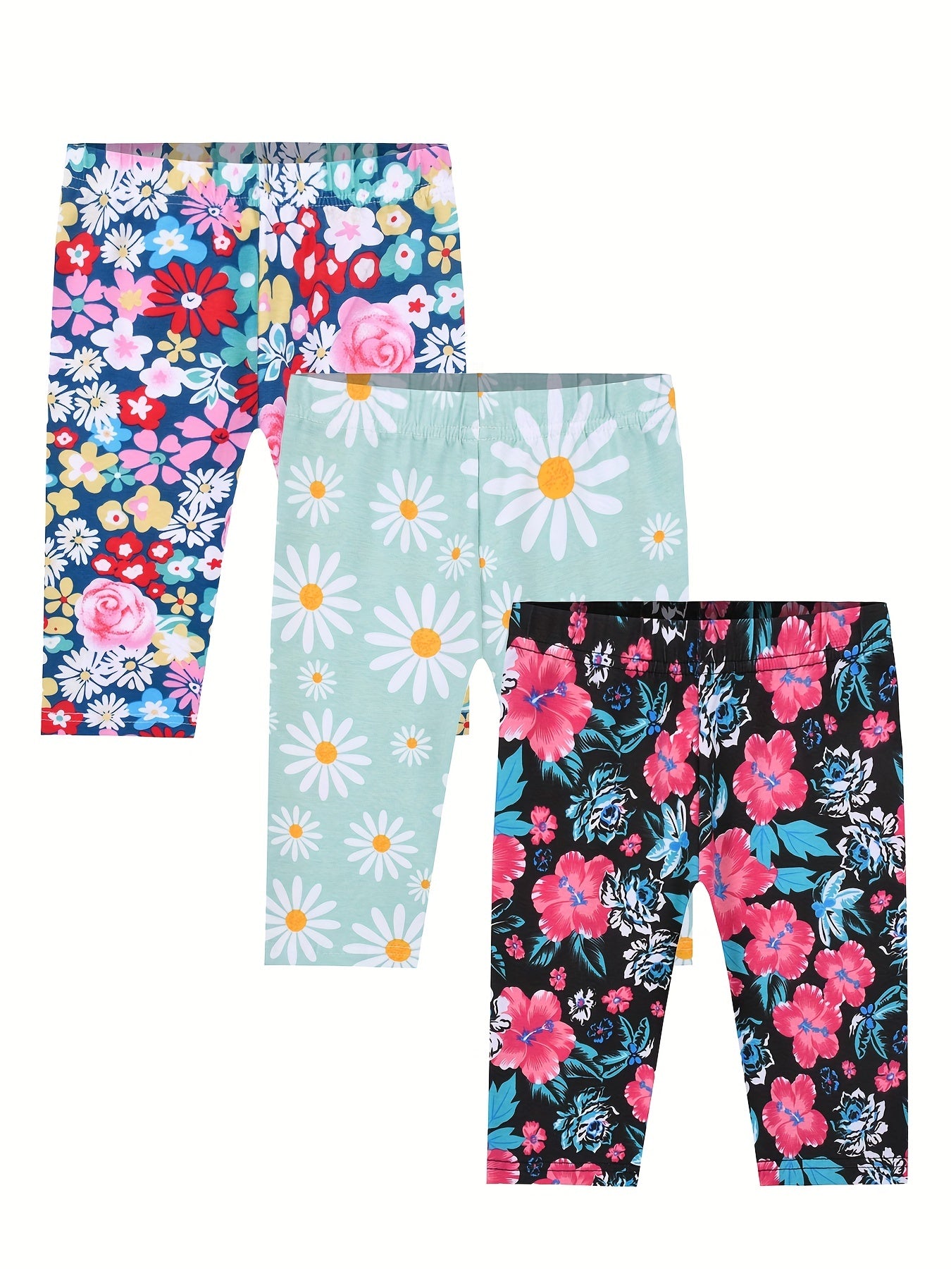 Girls Flowers Graphic Elastic Waist Cropped Legging Set