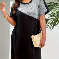 Colorblock Batwing Sleeve Tee Dress