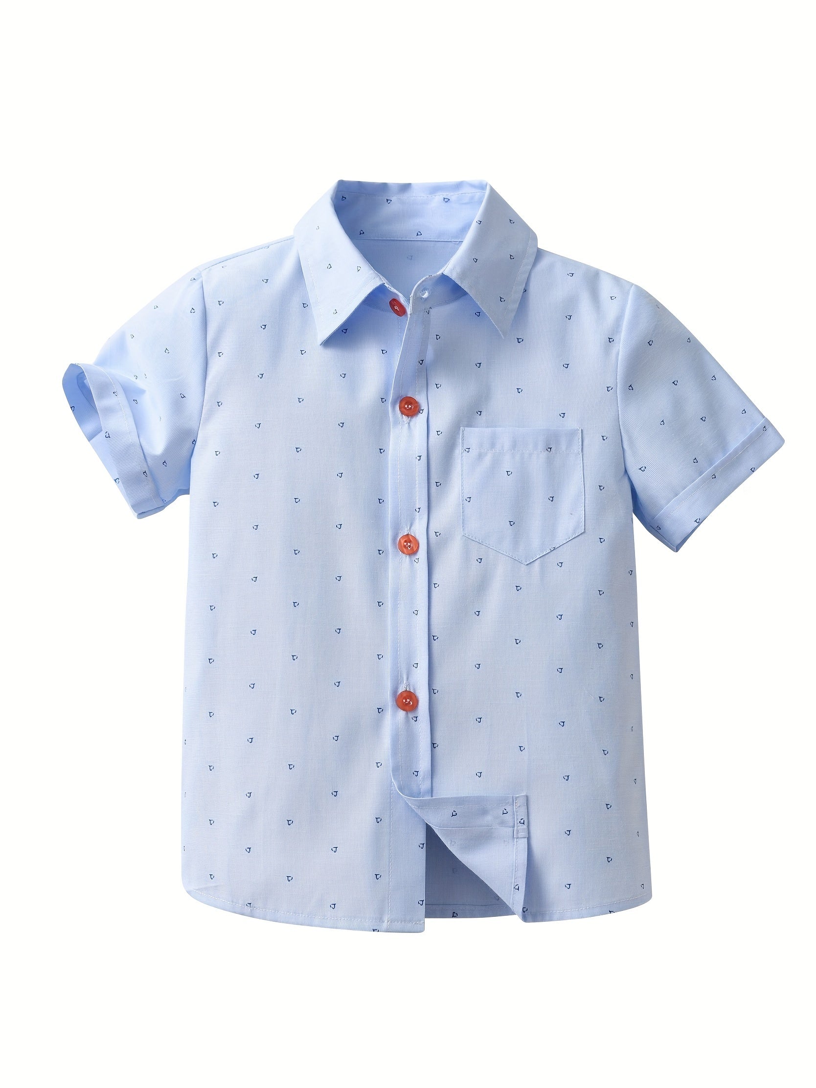 Boys Fish Print Striped Button Short Sleeve Shirts