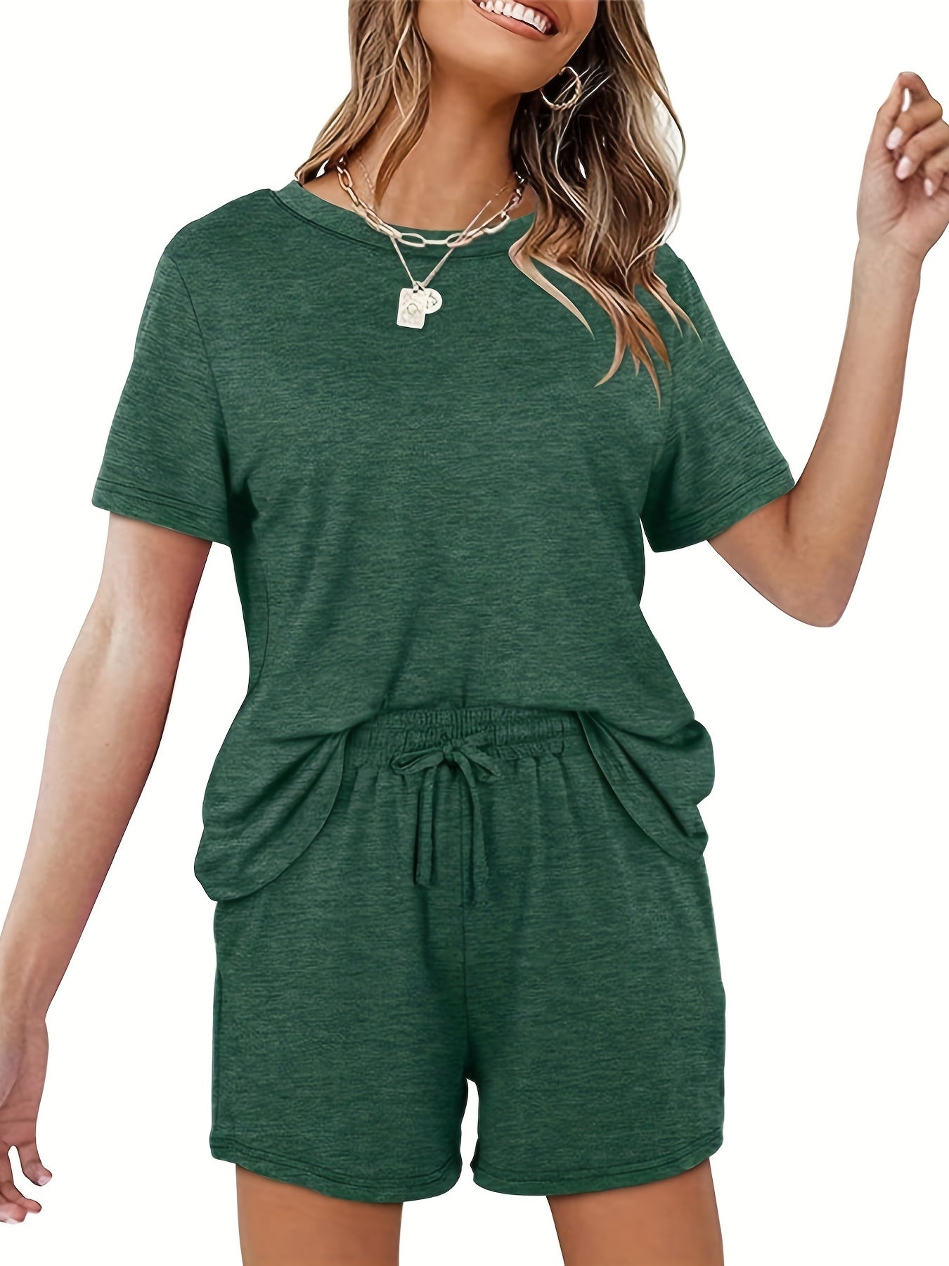 Casual Two Piece Set Short Sleeve T Shirt & Drawstring Shorts