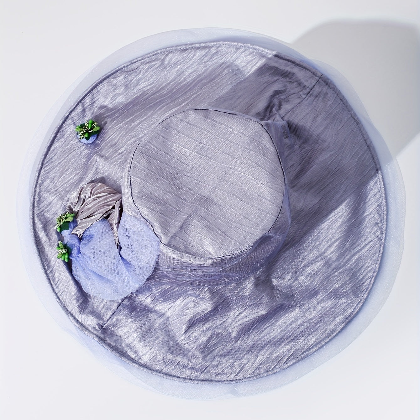 Purple Lace Sun Hat Flower Leaf Crinkle Bucket Hat Wide Brim