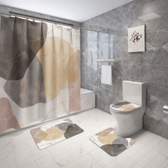 4pcs Abstract Block Shower Curtain Set with Rugs and Non Slip Bath Mat