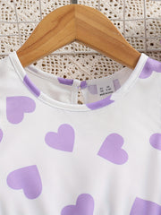 2pcs Toddler Girls Heart Graphic Peplum Tank Top & Button Shorts Set