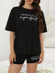 Letter Print Pajama Set Short Sleeve Tee Top & Shorts
