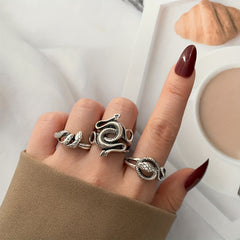 Punk Style Vintage Snake Pattern Zinc Alloy Adjustable Cuff Ring