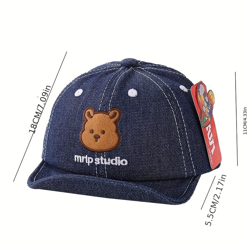 Kids' Adjustable Sunshade Baseball Cap with Bear Embroidery