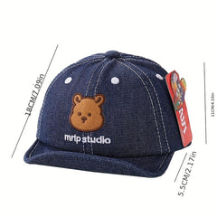 Kids' Adjustable Sunshade Baseball Cap with Bear Embroidery