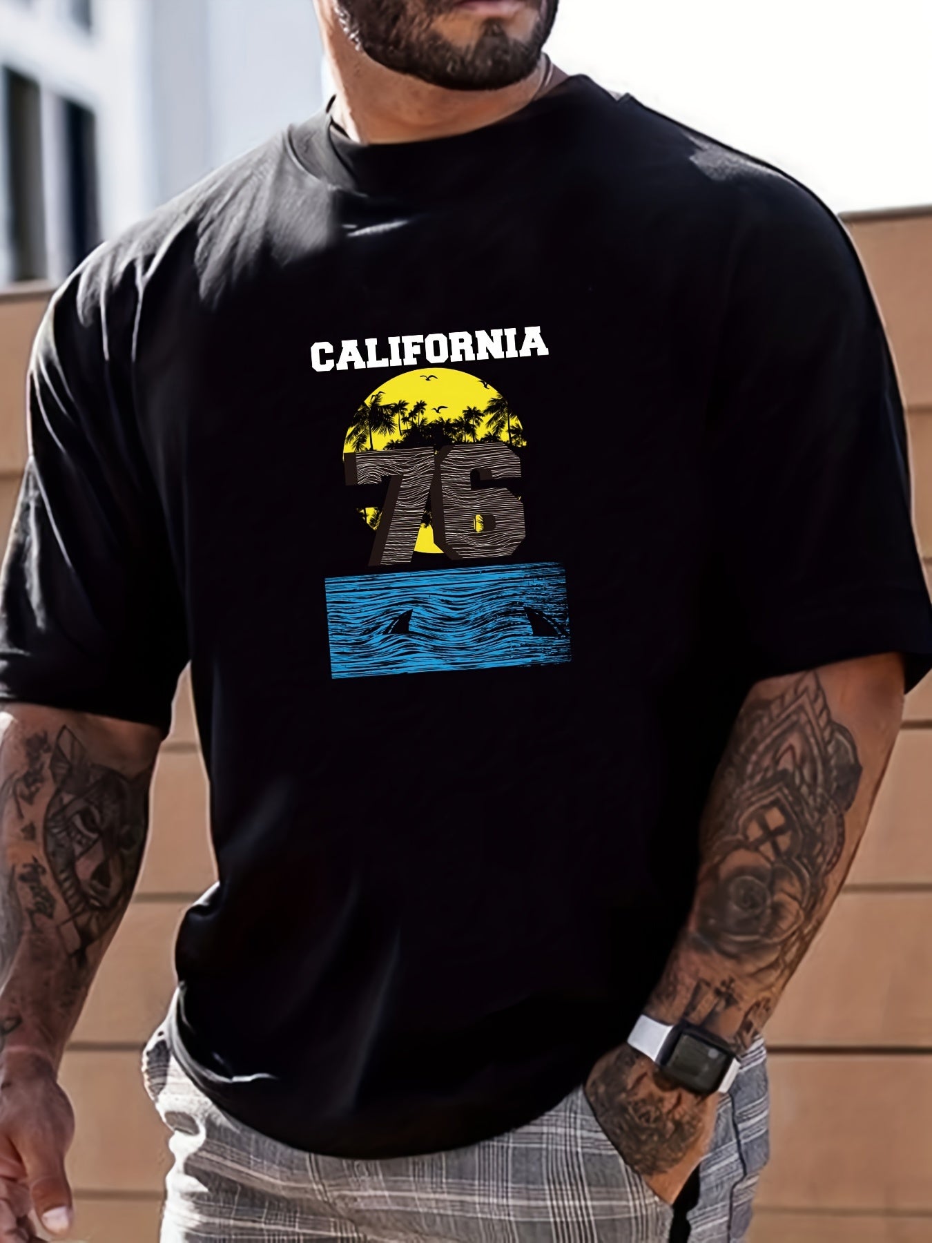 Lighthouse Motorcycle Sea Print Men's Graphic Tee