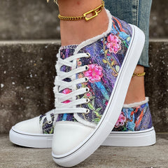 Women's Flower Pattern Canvas Shoes Casual Lace Up Outdoor Shoes