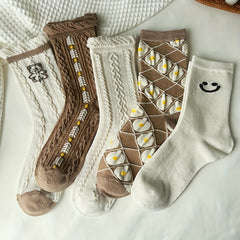 8 Pairs Cartoon Print Socks Women's Stockings & Hosiery