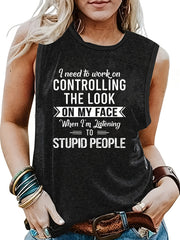 Letter Print Crew Neck Tank Top Summer Women's Clothing
