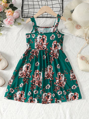 Girls Striped Button Front Summer Cami Dress with Pockets