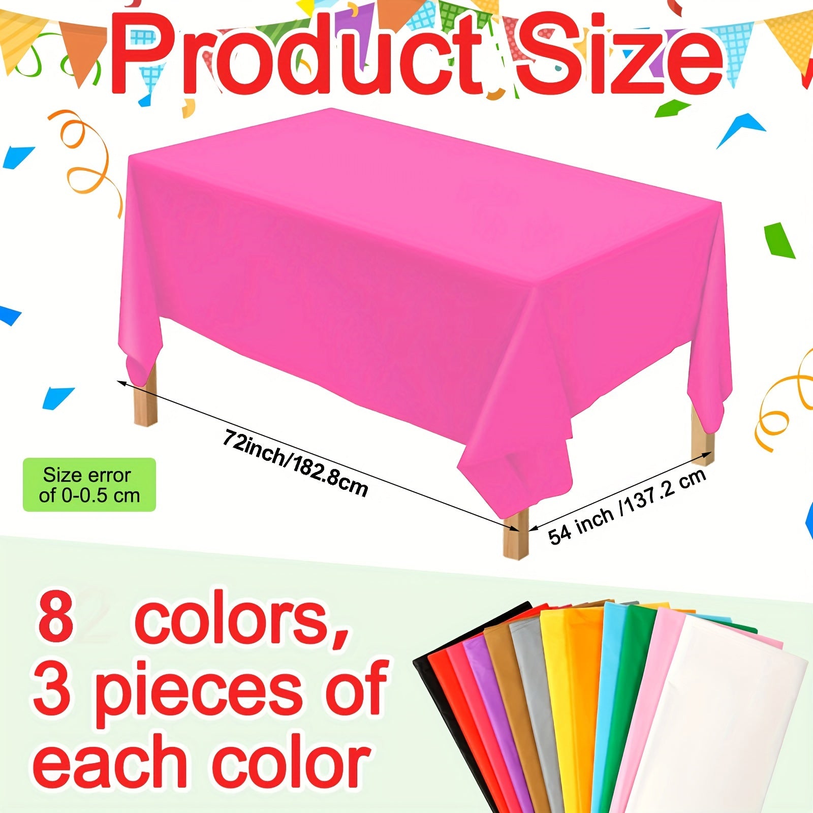 3pcs Assorted Disposable Plastic Tablecloth Rectangle Table Cover