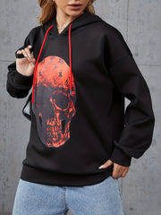 Skull Print Hoodie Long Sleeve Drawstring Hoodies Women's Clothing
