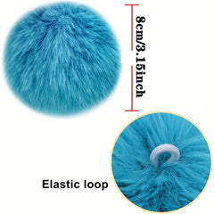 5pcs Faux Fur Pom Pom Balls Elastic Ring Key Chains Scarves Gloves Bags