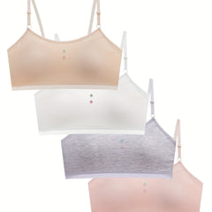 4pcs Girl's Flower Button Bra Underwear No Steel Ring Soft Bralette 9-15 Years