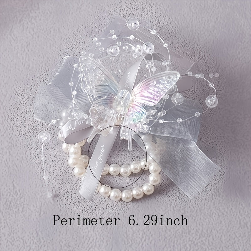 Pearl Flower Bridal Bracelet Bridesmaid Wedding Butterfly Crystal Bracelet