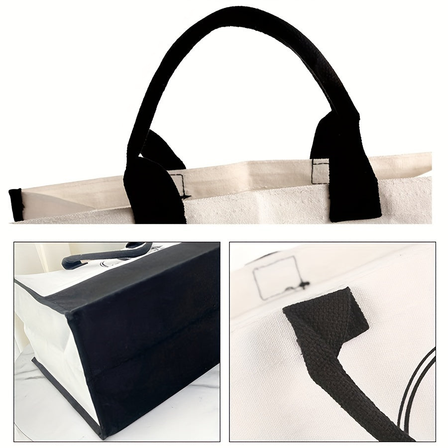 Canvas Tote Bag Letter Pattern Handbag Vintage Casual Shopping Bag