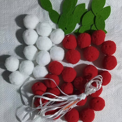 Winter Birthday Decorations: Felt Flowers, Pom Poms, Red Balls, Green Leaves