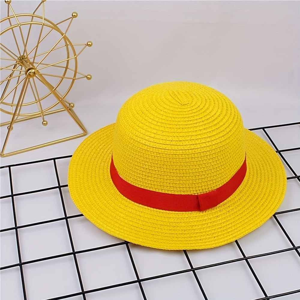 Yellow Nautical Straw Hat Summer Sun Hat Women Cosplay Fedora