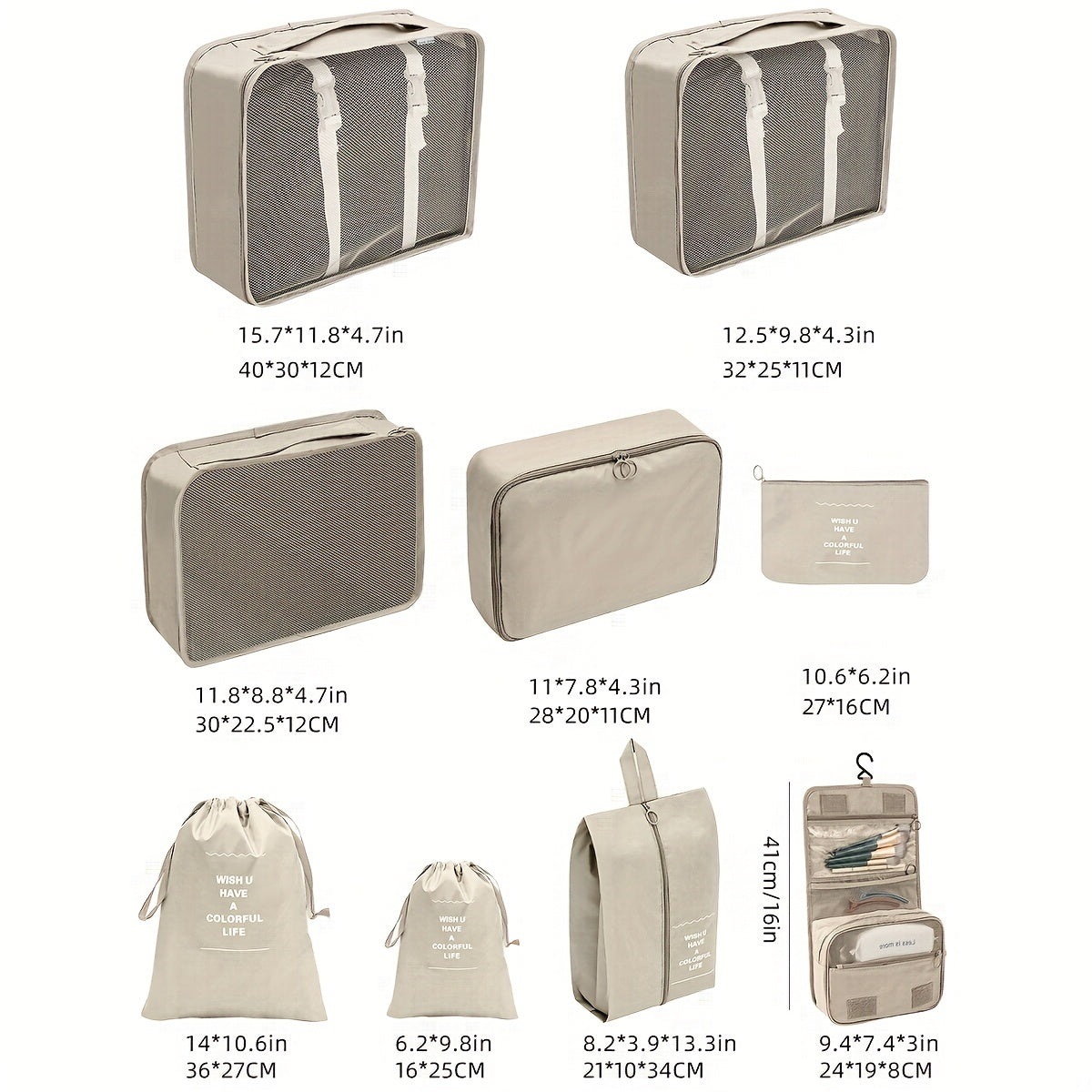 9pcs Travel Packing Bags Luggage Tote Bags With Shoe & Toiletry Bag