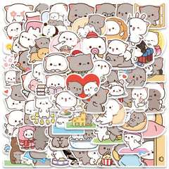 60pcs Kitten Cartoon Stickers for Luggage Notebook Water Bottles Decals