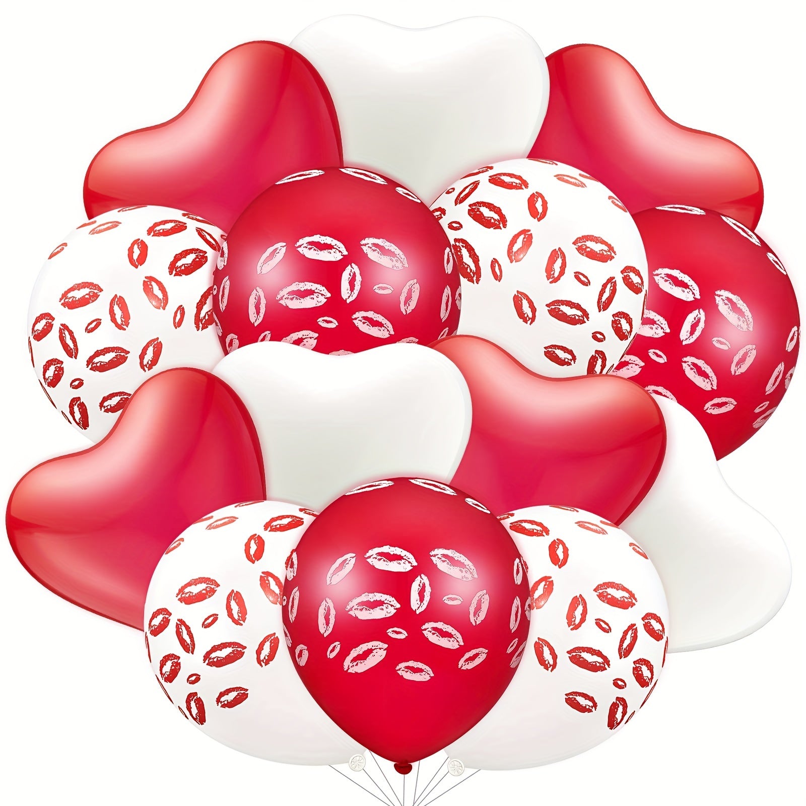 48pcs Anniversary Party Balloons - Lip and Heart Shapes with Red Lip Kiss Print