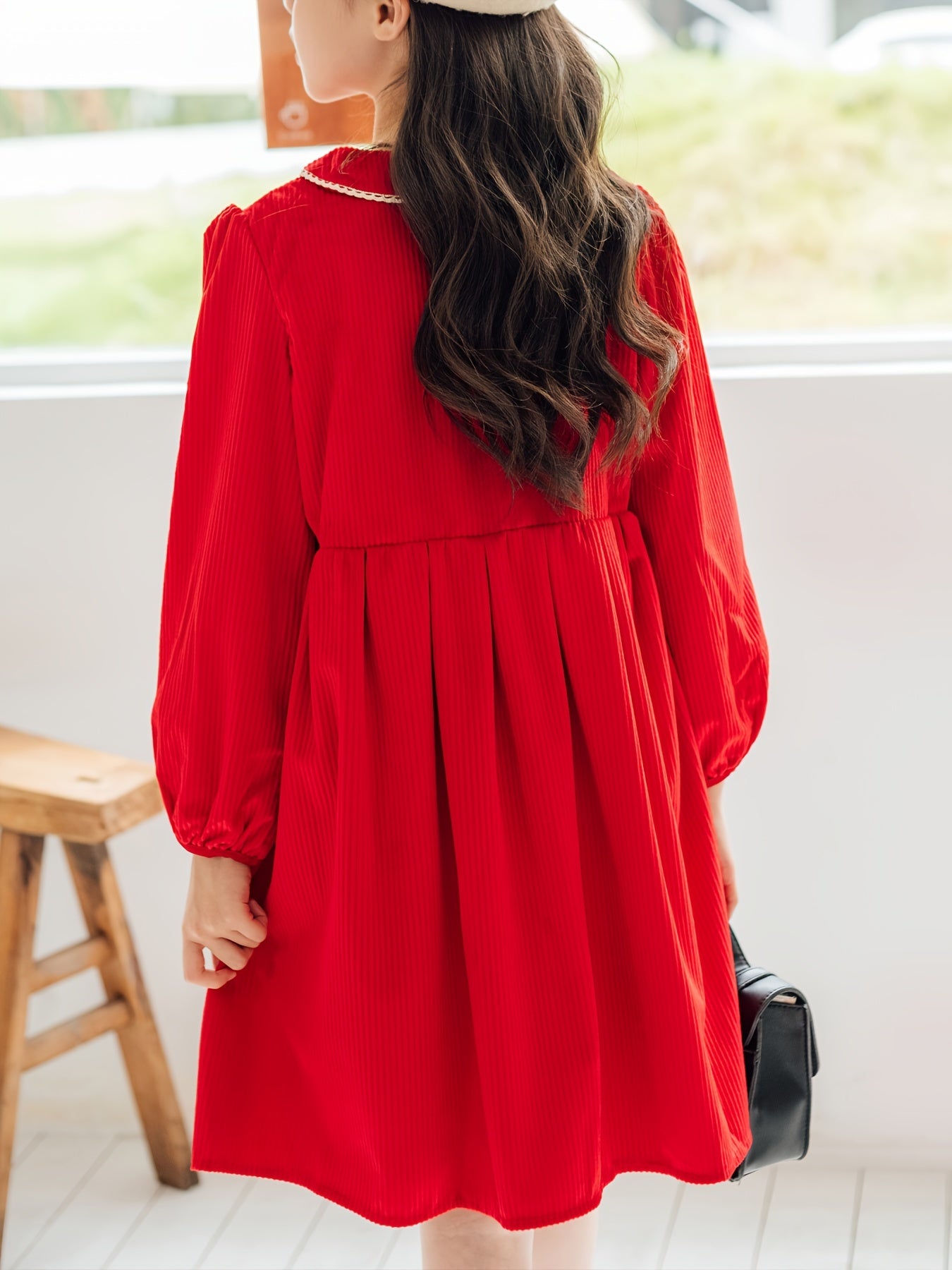 Cotton Girls Vintage Collar Long Sleeve Dress Kids Clothes