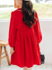Cotton Girls Vintage Collar Long Sleeve Dress Kids Clothes
