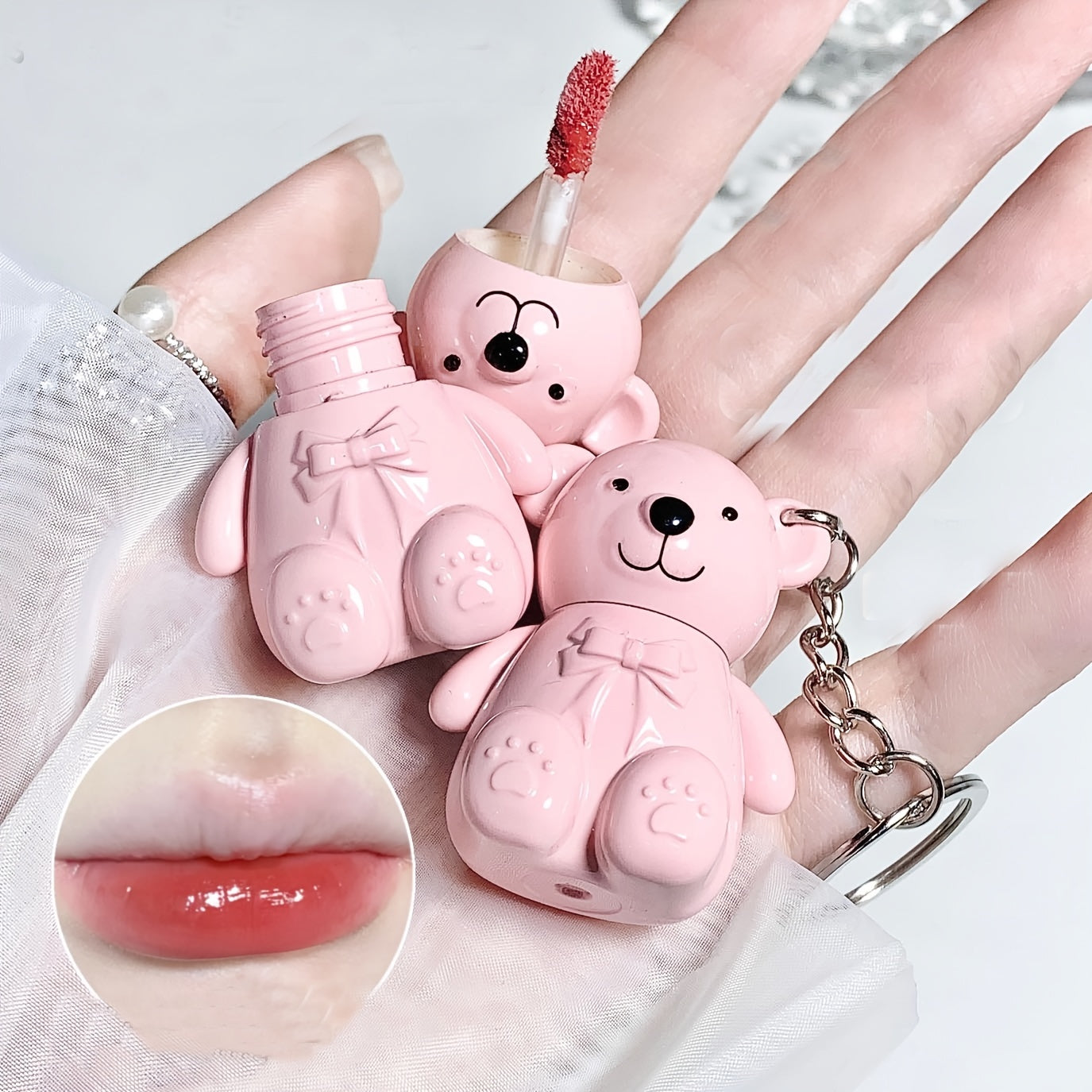 Lipstick Keychain Mirror Lip Gloss - Long Lasting Dewy Finish Lip Glaze