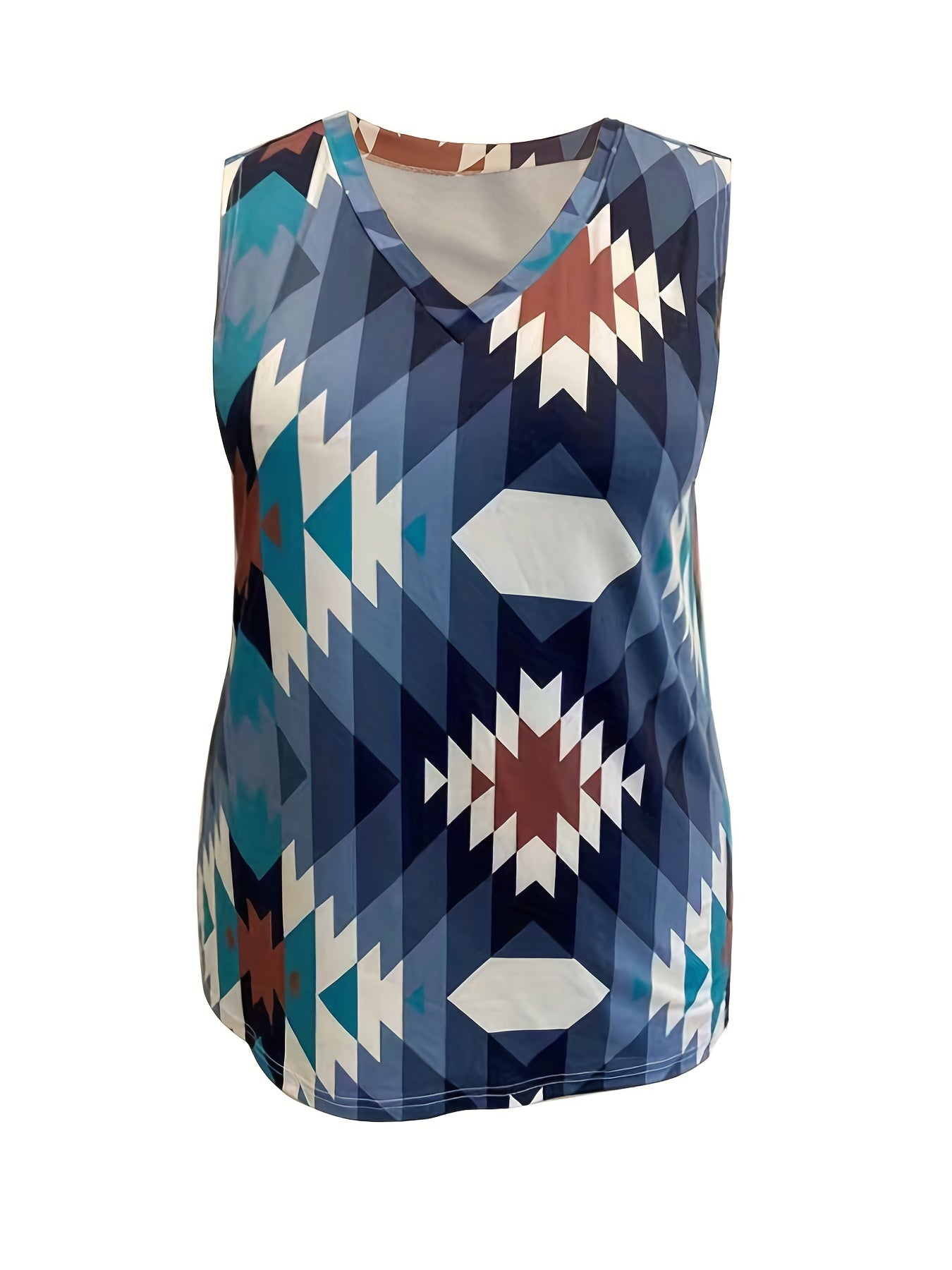 Geometric Print V Neck Tank Top