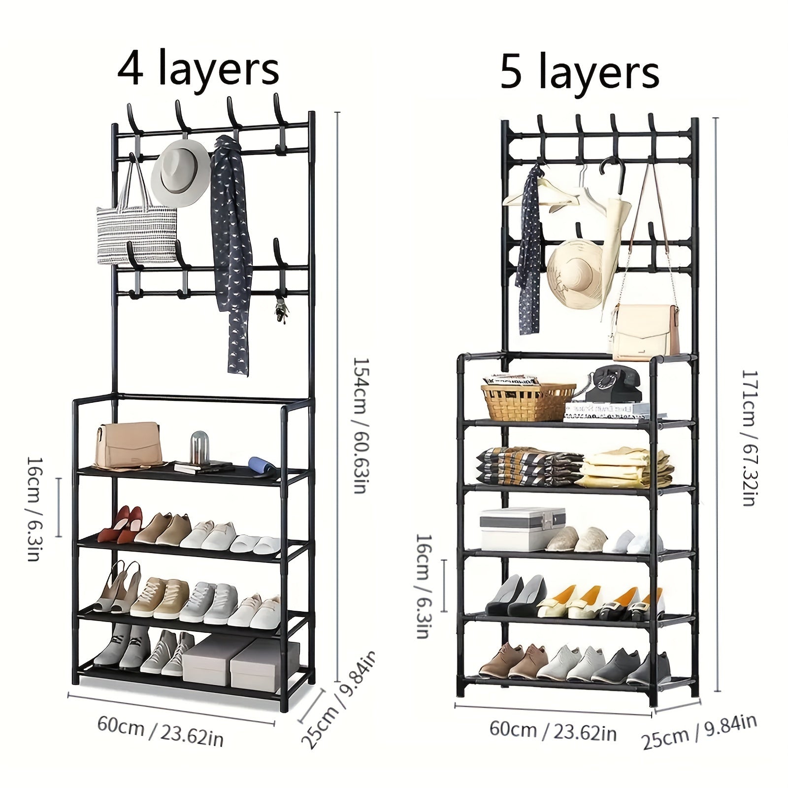 Entrance Coat Rack Shoe Rack with Storage Shelves and Hooks