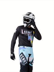 Men's Geometric Pattern Cycling Jersey - Moisture Wicking Long Sleeve Shirt