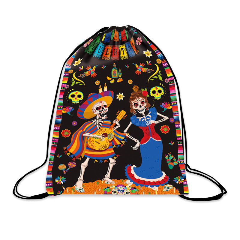 Halloween Cartoon Drawstring Backpack for Kids Portable Shoulder Bag