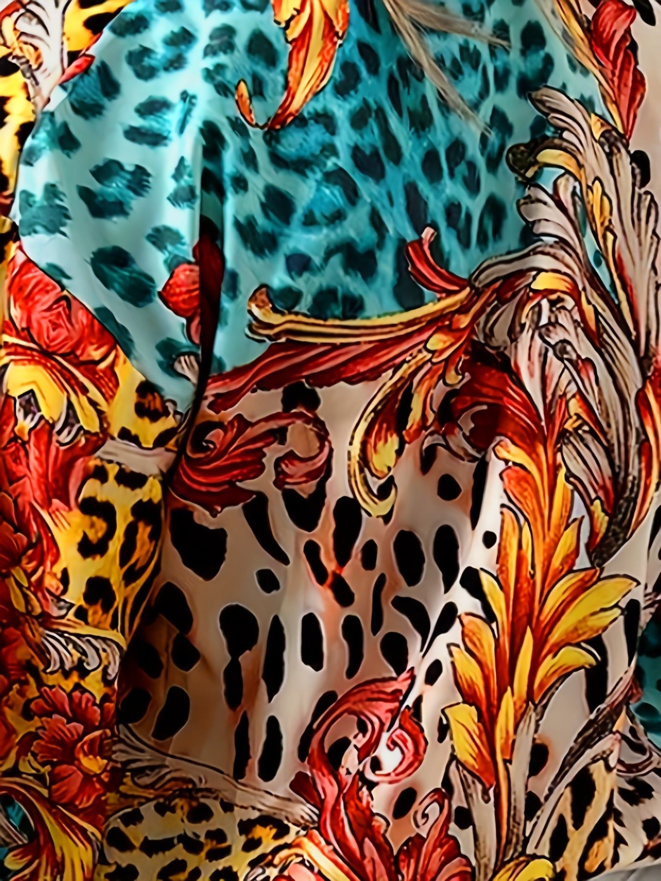 Baroque Print Lantern Sleeve Blouse