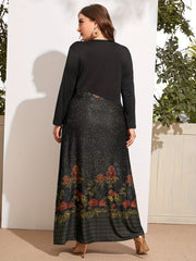 Women's Plus Floral Print Long Sleeve Maxi Dress