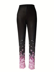 Floral Print Leggings Casual High Waist Slim Long Length