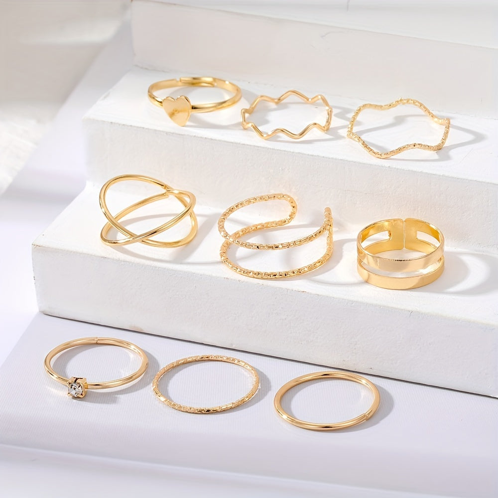 Geometric Ring Set Inlaid Rhinestone Hip Hop Finger Jewelry