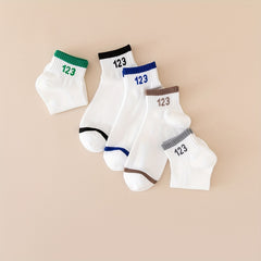 5 Pairs Number Print Sports Short Socks Women's Stockings