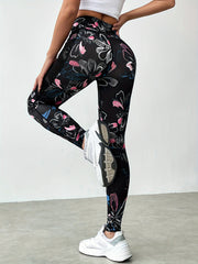 Flower Print Yoga Pants with Phone Pocket High Waist Leggings