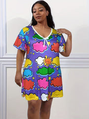 Cloud & Star Print Short Sleeve Nightdress