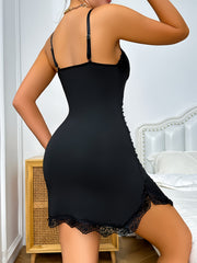 Lace Ruffle Nightdress V Neck Slip Sleep Dress